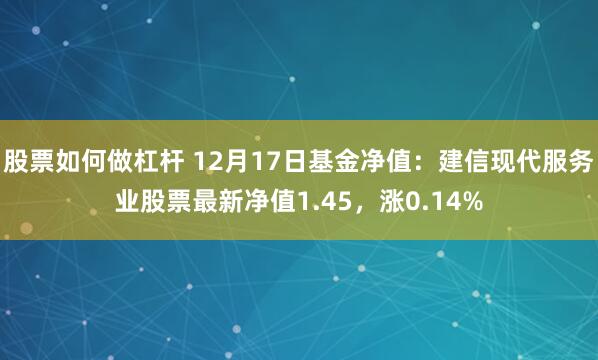   股票如何做杠杆 12月17日基金净值：建信现代服务业股票最新净值1.45，涨0.14%