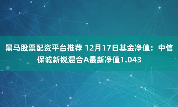   黑马股票配资平台推荐 12月17日基金净值：中信保诚新锐混合A最新净值1.043